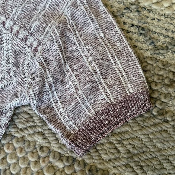 Vintage 70s Textured Weave Damon Men's Burgundy & White Yarn Knit Polo Shirt - Picture 5 of 7